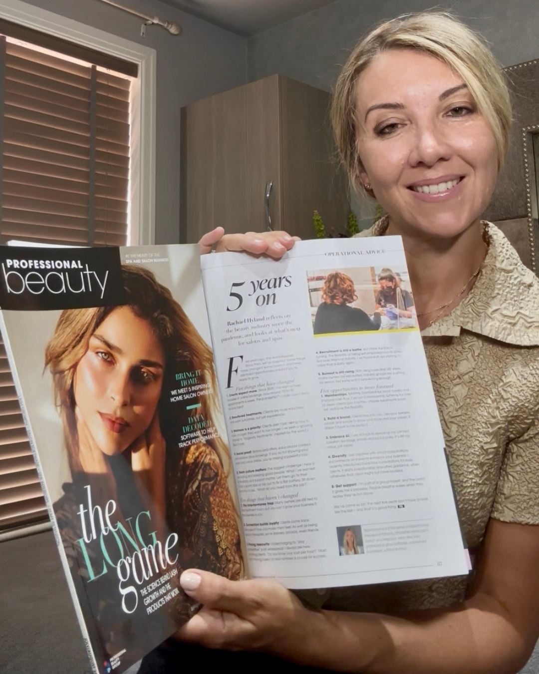 Rachael displaying article of Professional Beauty - where she's written a featured article